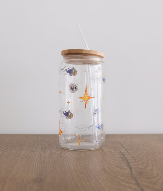 כוס צנצנת עם מכסה וקש "Jellyfish"